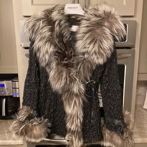 Winter Italian Black  Leather and Fox Fur Coat